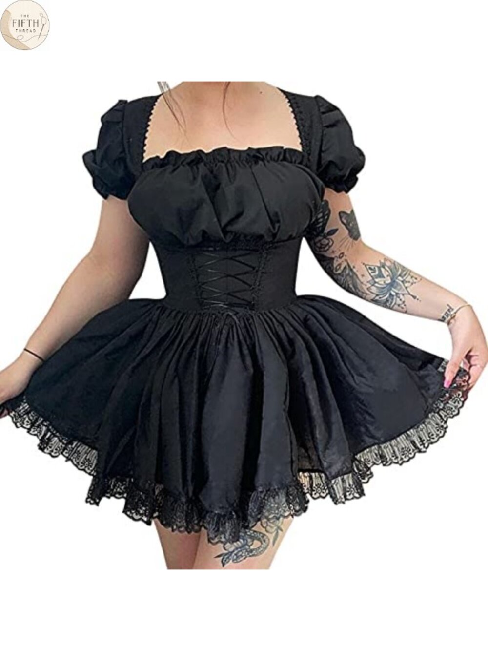 Women's Gothic Lolita Mini Dress Puff Sleeve A Line Swing Punk